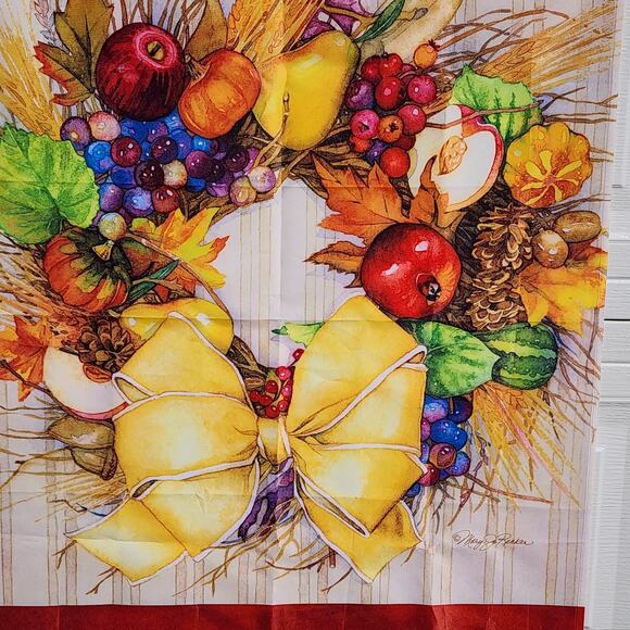 WELCOME Fall Wreath of Fruit Garden Flag Decor 42.5"x29" Mary Jo Recker 2010 - Picture 3 of 4